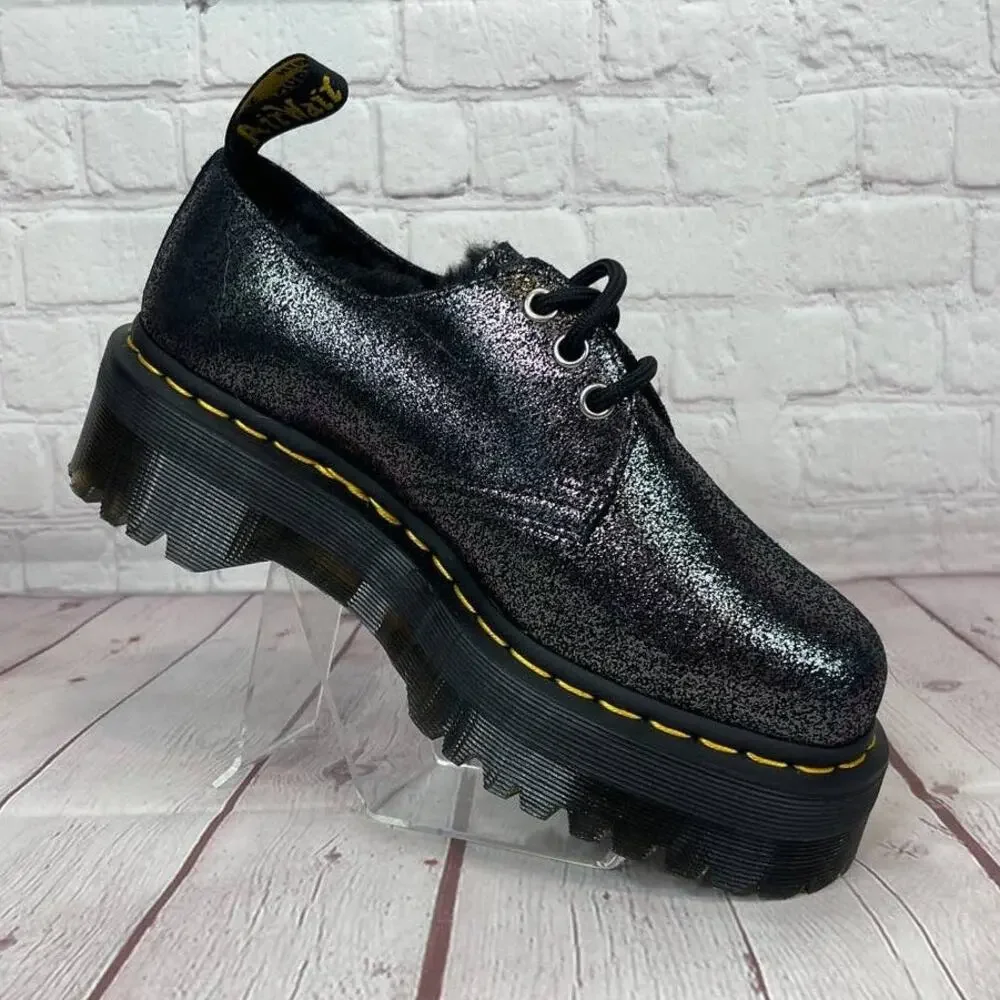 Dr. Martens 1461 Quad Faux Fur Lined Metallic Platform Derby Shoes Women's Sz 7